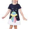 Sunny Fashion Girls Dress T-Shirt Cotton Bird Embroidered Short Sleeve Size 2-6(Blue)
