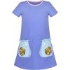 Sunny Fashion Girls Dress T-Shirt Cotton Bird Embroidered Short Sleeve Size 2-6(Blue Fish)