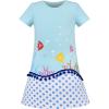 Sunny Fashion Girls Dress T-Shirt Cotton Bird Embroidered Short Sleeve Size 2-6(Blue Fish Dot)