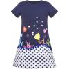 Sunny Fashion Girls Dress T-Shirt Cotton Bird Embroidered Short Sleeve Size 2-6(Dark Blue Fish)