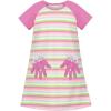 Sunny Fashion Girls Dress T-Shirt Cotton Bird Embroidered Short Sleeve Size 2-6(Pink Green Striped)