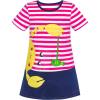 Sunny Fashion Girls Dress T-Shirt Cotton Bird Embroidered Short Sleeve Size 2-6(Pink Striped)