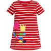 Sunny Fashion Girls Dress T-Shirt Cotton Bird Embroidered Short Sleeve Size 2-6(Red)