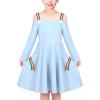 Sunny Fashion Girls Dress Unicorn Rainbow Long Sleeve Casual Dress Size 3-8(Blue Rainbow Cloud)