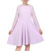 Sunny Fashion Girls Dress Unicorn Rainbow Long Sleeve Casual Dress Size 3-8(Purple Lace)