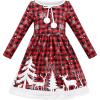 Sunny Fashion Girls Dress Unicorn Rainbow Long Sleeve Casual Dress Size 3-8(Red Plaid Christmas)