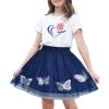 Sunny Fashion Girls Gray 2 Piece Shirt Butterfly Multicolor Rainbow Floral Skirt(Blue)