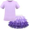 Sunny Fashion Girls Gray 2 Piece Shirt Butterfly Multicolor Rainbow Floral Skirt(Lavender Purple Ombre)
