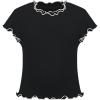 Sunny Fashion Girls Short Sleeve Tee T-Shirt Butterfly Sleeve Cotton Casual(Black Lettuce Trim)
