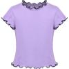 Sunny Fashion Girls Short Sleeve Tee T-Shirt Butterfly Sleeve Cotton Casual(Purple Lettuce Trim)