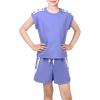 Sunny Fashion Girls T-Shirt Top Short Pants Gym Active White Gray Heart(Blue)