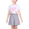 Sunny Fashion Girls T-Shirt Top Short Pants Gym Active White Gray Heart(Gray)