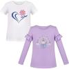 Sunny Fashion Girls Tee 2pc Pack Rainbow Ruffle Stripe Casual Short Flutter Sleeve(Purple White)