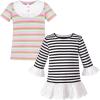 Sunny Fashion Girls Tee 2pc Pack Rainbow Ruffle Stripe Casual Short Flutter Sleeve(Rainbow)