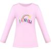 Sunny Fashion Girls White Long Sleeve T-Shirt Top Rainbow Sequins Letter Star(Pink)