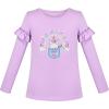 Sunny Fashion Girls White Long Sleeve T-Shirt Top Rainbow Sequins Letter Star(Purple)