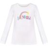 Sunny Fashion Girls White Long Sleeve T-Shirt Top Rainbow Sequins Letter Star(White)