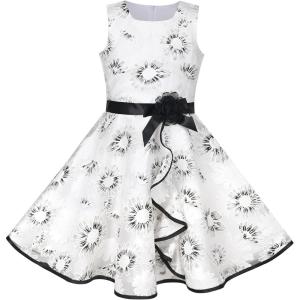 Sunny Fashion 3 Layers Girls Dress Sunflower Wave Pageant Bridesmaid Kids(Black Floral)