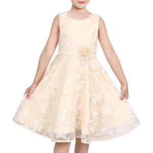 Sunny Fashion 3 Layers Girls Dress Sunflower Wave Pageant Bridesmaid Kids(Light Beige)