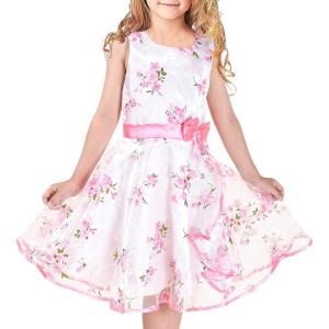 Sunny Fashion 3 Layers Girls Dress Sunflower Wave Pageant Bridesmaid Kids(Pink Flower)