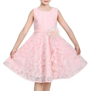 Sunny Fashion 3 Layers Girls Dress Sunflower Wave Pageant Bridesmaid Kids(Pink Hollow Flower)