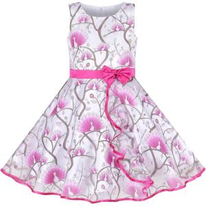 Sunny Fashion 3 Layers Girls Dress Sunflower Wave Pageant Bridesmaid Kids(Pink Peacock)