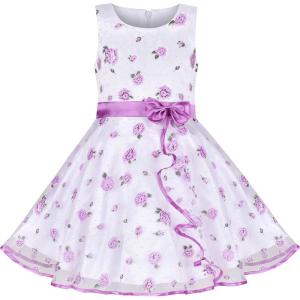 Sunny Fashion 3 Layers Girls Dress Sunflower Wave Pageant Bridesmaid Kids(Purple)