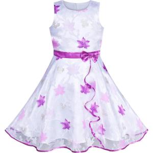 Sunny Fashion 3 Layers Girls Dress Sunflower Wave Pageant Bridesmaid Kids(Purple Maple Leaf)
