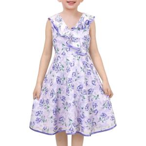 Sunny Fashion 3 Layers Girls Dress Sunflower Wave Pageant Bridesmaid Kids(Purple Ruffle Collar)