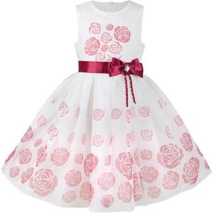 Sunny Fashion 3 Layers Girls Dress Sunflower Wave Pageant Bridesmaid Kids(Red Bow Tie)