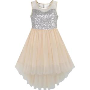 Sunny Fashion Flower Girl Dress Champagne Sequin Hi-Low Wedding Bridesmaid(Beige Sequin)