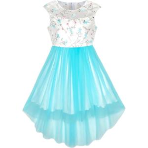 Sunny Fashion Flower Girl Dress Champagne Sequin Hi-Low Wedding Bridesmaid(Blue)