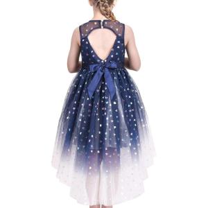 Sunny Fashion Flower Girl Dress Champagne Sequin Hi-Low Wedding Bridesmaid(Blue Heart)
