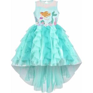 Sunny Fashion Flower Girl Dress Champagne Sequin Hi-Low Wedding Bridesmaid(Green)