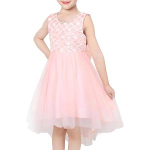 Sunny Fashion Flower Girl Dress Champagne Sequin Hi-Low Wedding Bridesmaid(Light Pink)