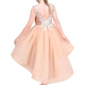 Sunny Fashion Flower Girl Dress Champagne Sequin Hi-Low Wedding Bridesmaid(Pinkish Beige)