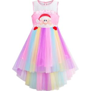 Sunny Fashion Flower Girl Dress Champagne Sequin Hi-Low Wedding Bridesmaid(Rainbow Santa)