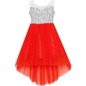 Sunny Fashion Flower Girl Dress Champagne Sequin Hi-Low Wedding Bridesmaid(Red)