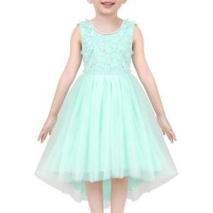 Sunny Fashion Flower Girl Dress Champagne Sequin Hi-Low Wedding Bridesmaid(Turquoise Green)
