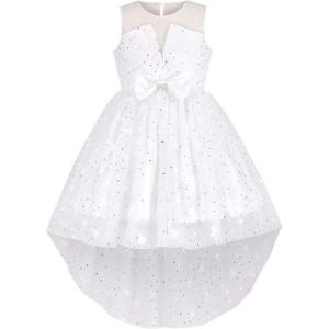 Sunny Fashion Flower Girl Dress Champagne Sequin Hi-Low Wedding Bridesmaid(White)