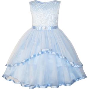 Sunny Fashion Flower Girls Dress Blue Belted Wedding Party Bridesmaid Size 4-12(Blue)