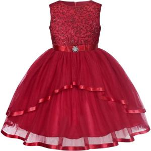 Sunny Fashion Flower Girls Dress Blue Belted Wedding Party Bridesmaid Size 4-12(Dark Red)