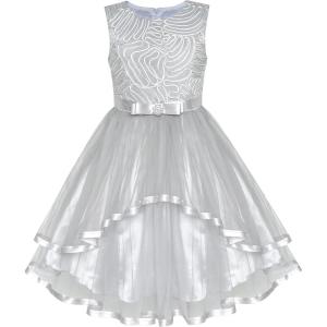 Sunny Fashion Flower Girls Dress Blue Belted Wedding Party Bridesmaid Size 4-12(Gray)