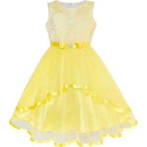 Sunny Fashion Flower Girls Dress Blue Belted Wedding Party Bridesmaid Size 4-12(Yellow)