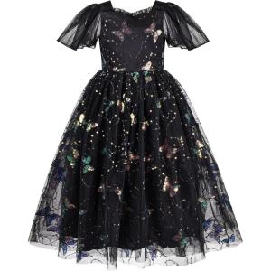 Sunny Fashion Flower Girls Dress Lace Hem Wedding First Communion Size 6-14(Black Butterfly)