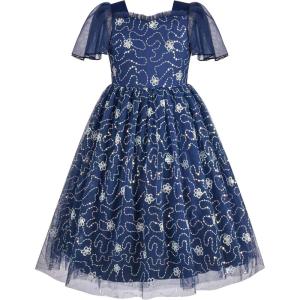 Sunny Fashion Flower Girls Dress Lace Hem Wedding First Communion Size 6-14(Blue)