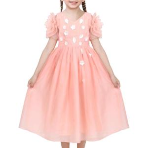 Sunny Fashion Flower Girls Dress Lace Hem Wedding First Communion Size 6-14(Pink Flower Sleeve)