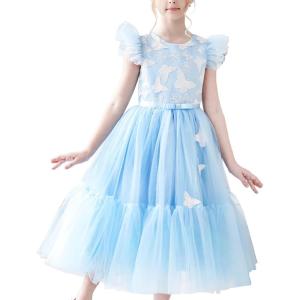 Sunny Fashion Flower Girls Dress Lace Hem Wedding First Communion Size 6-14(Sky Blue)