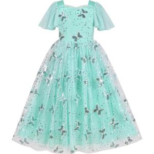 Sunny Fashion Flower Girls Dress Lace Hem Wedding First Communion Size 6-14(Turquoise Butterfly)