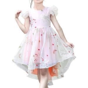 Sunny Fashion Girl Dress Pink Tulle Sequin Unicorn Star Moon Party Ruffle(Pink)